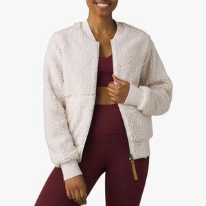 PRANA Polar Escape Bomber Jacket Dreamdust Soft Fleece Reversible Cream Taupe L